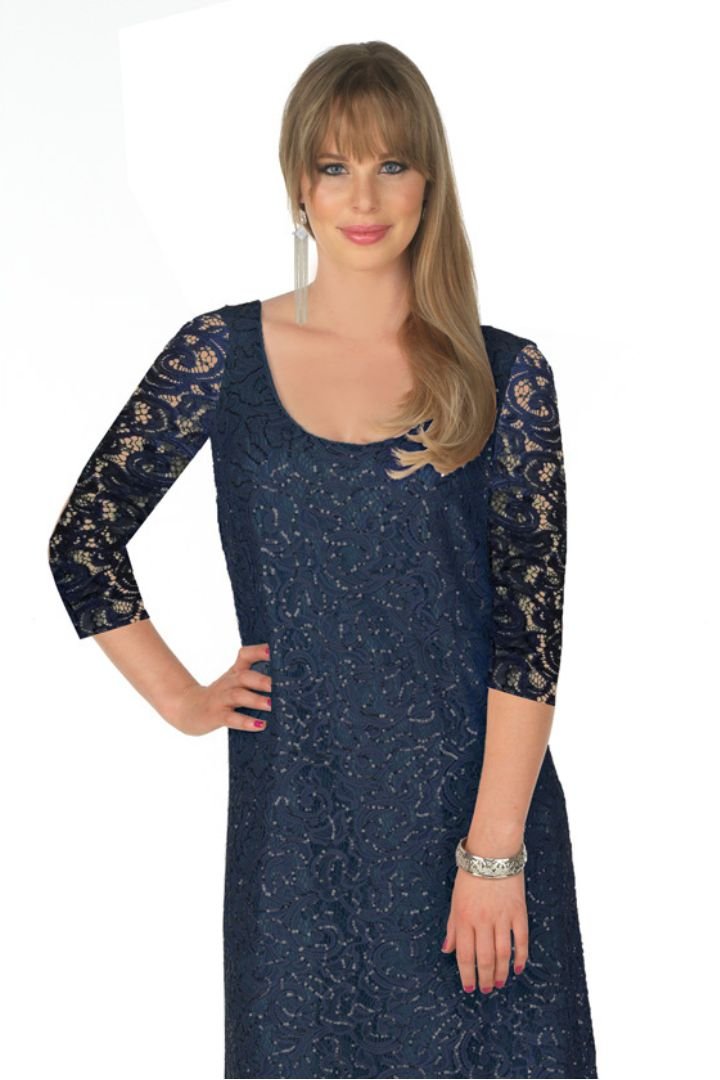 Lorissa Plus Size Aurora Sequin Lace Dress with 3/4 Sleeve - Sapphire ...