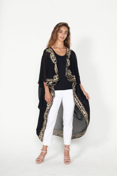 Decorative Black and Gold Trim Long Jacket