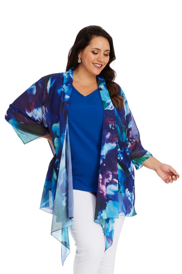 Ladies Plus Size Chiffon Camisole and Waterfall Jacket in Blue ...