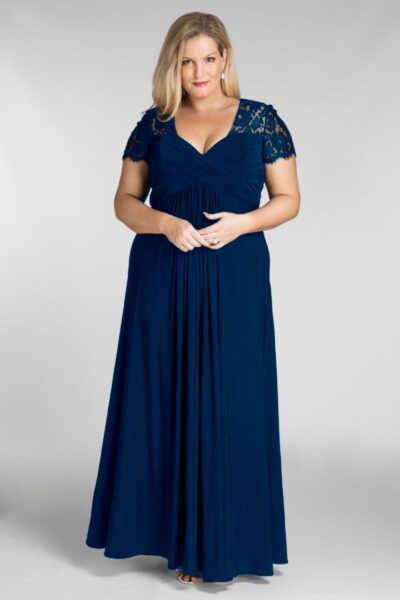 Full Length Plus Size Chiffon and Lace Evening Dress - Sapphire Butterfly