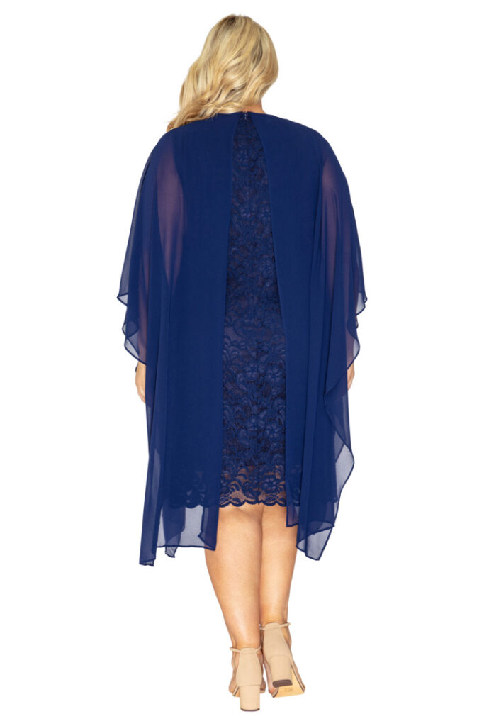 Illusion Neckline Chiffon Knee-Length Lace Dress Lilac Plus Size main image 1