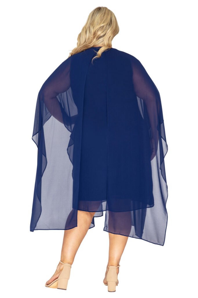 FAUX-WRAP CHIFFON DRESS WITH BLACK Sash Dark Navy Plus Size