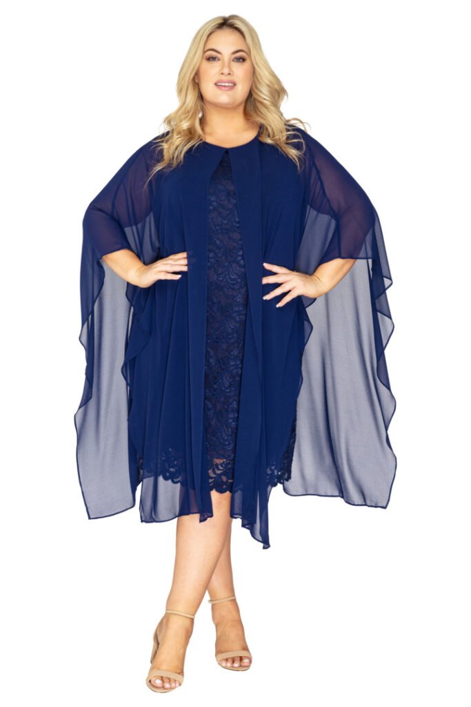 Illusion Neckline Chiffon Knee-Length Lace Dress Watermelon Plus Size main image 1