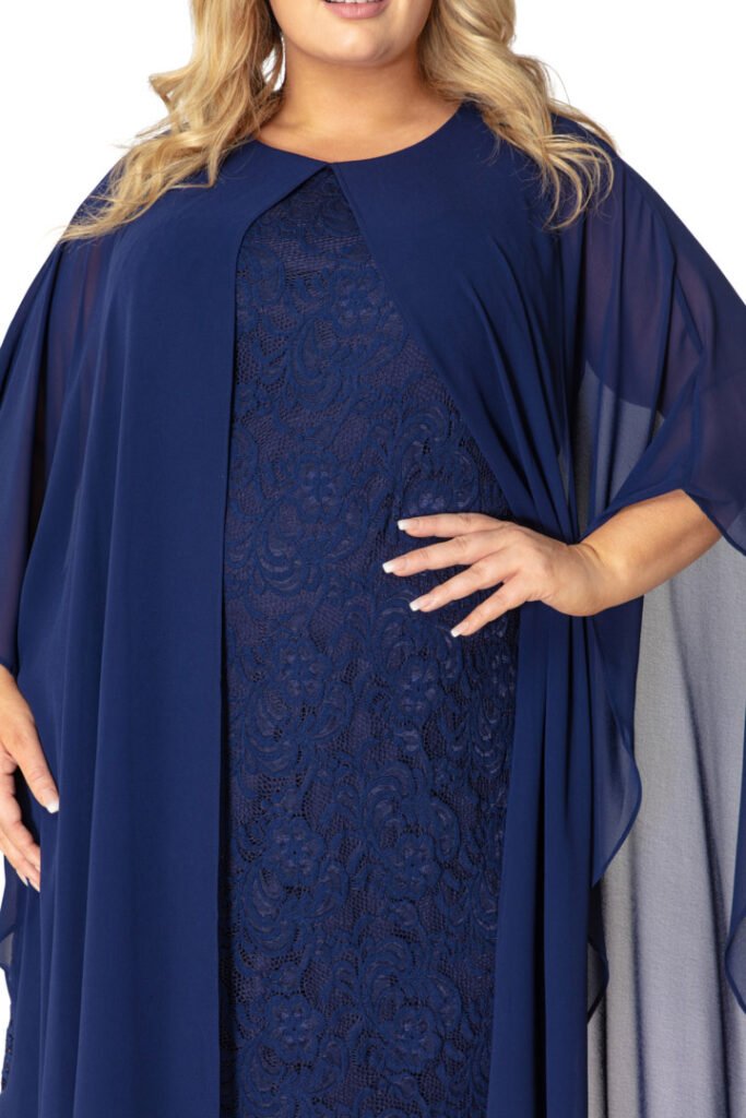 Olivia Knee Length Lace Dress with Chiffon Overlay - Sapphire Butterfly