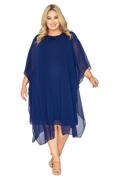 Navy Knee Length Dress with Chiffon Overlay