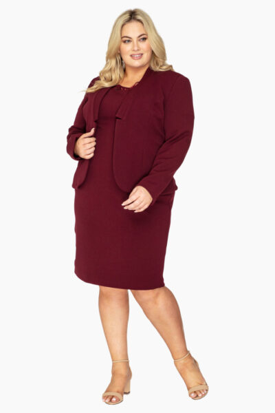 La Scala Burgundy Short Sleeved Dress with Jacket